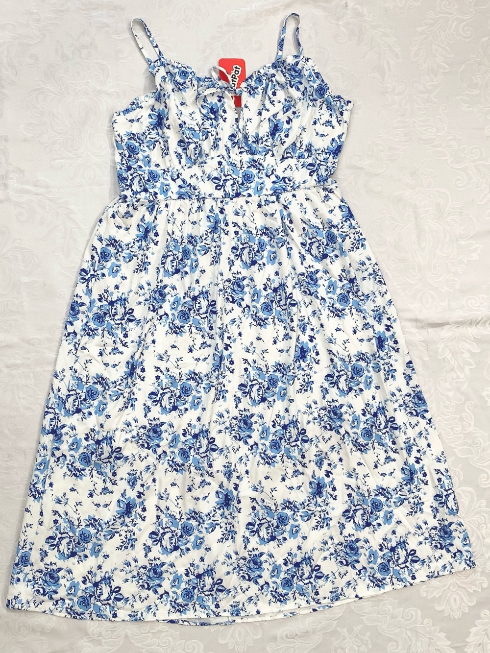 Patpat Women Blue Floral Lightweight Spaghetti Strap Smocked back Dress, Size L